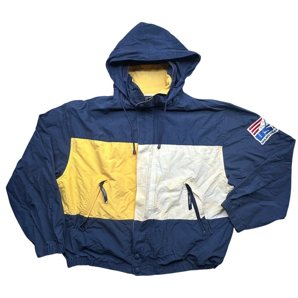 Vintage 90s Nautica US Sailing Team Windbreaker Jacket Men XXL Colorblock Hooded